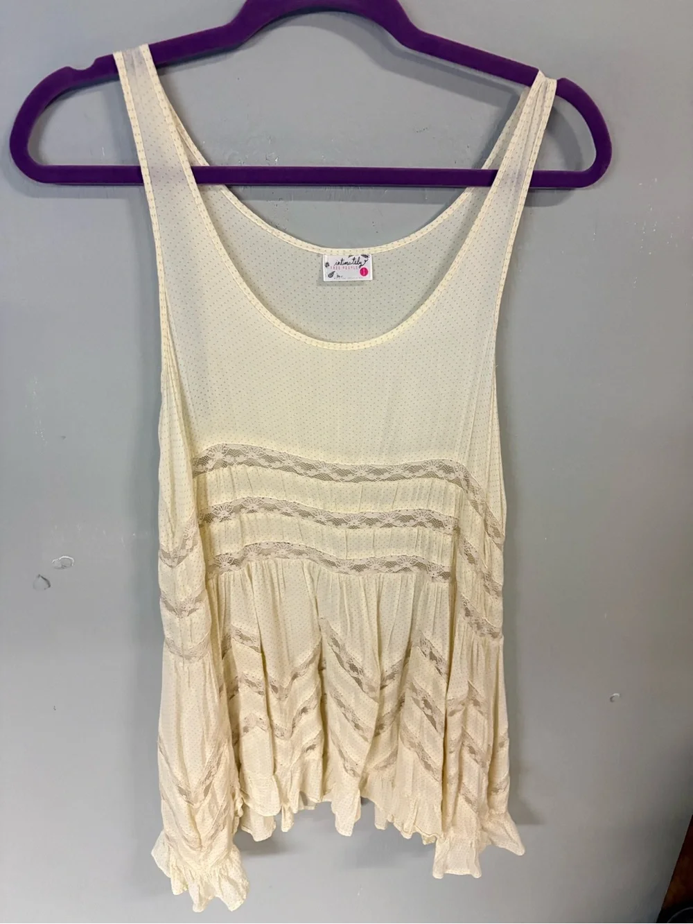 Free People Cream Sleeveless Lace-Trim Intimately dress/slip
